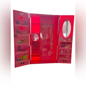 Doll Clothing Wardrobe with Mirror, Shelf and Hooks, Play Clothing